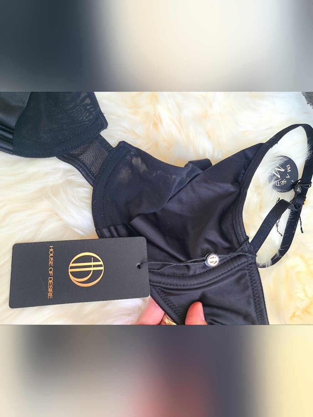 NWT Mesh And Sateen Black Underwire Bra Size M